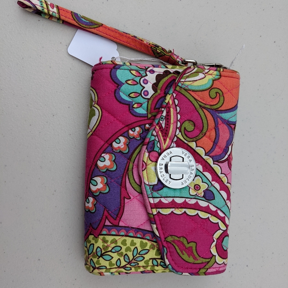 Quilted Multi-Color Wristlet Wallet - Pink Paisley Print